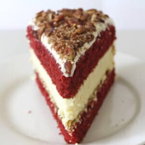 A slice of red velvet cheesecake.