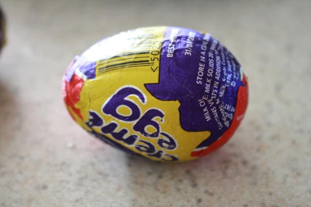 Cadbury egg in its wrapper. 