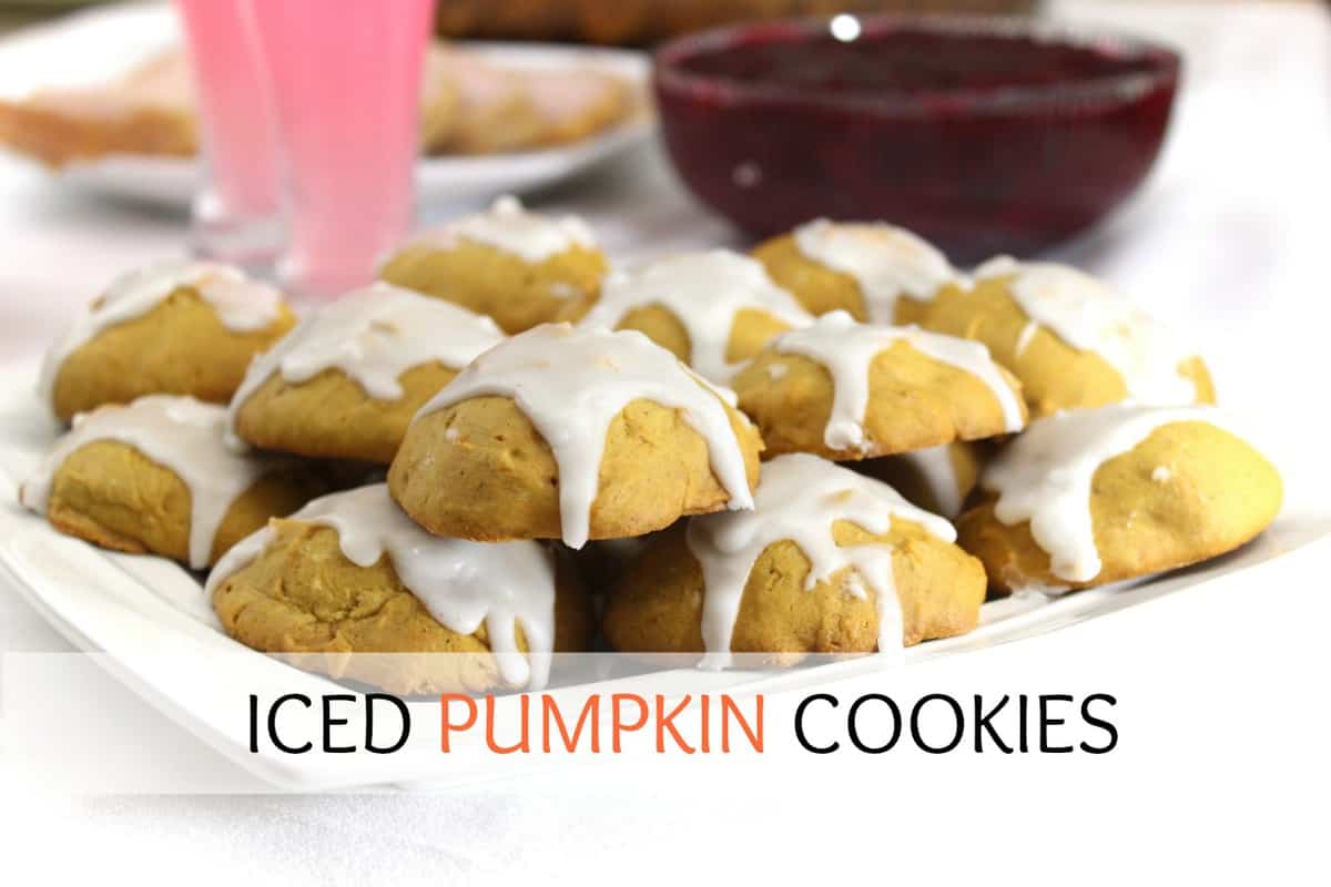 A batch of Pumpkin Cookies on a white dish.