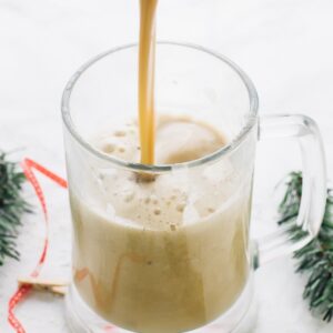 Eggnog in a glass mug.