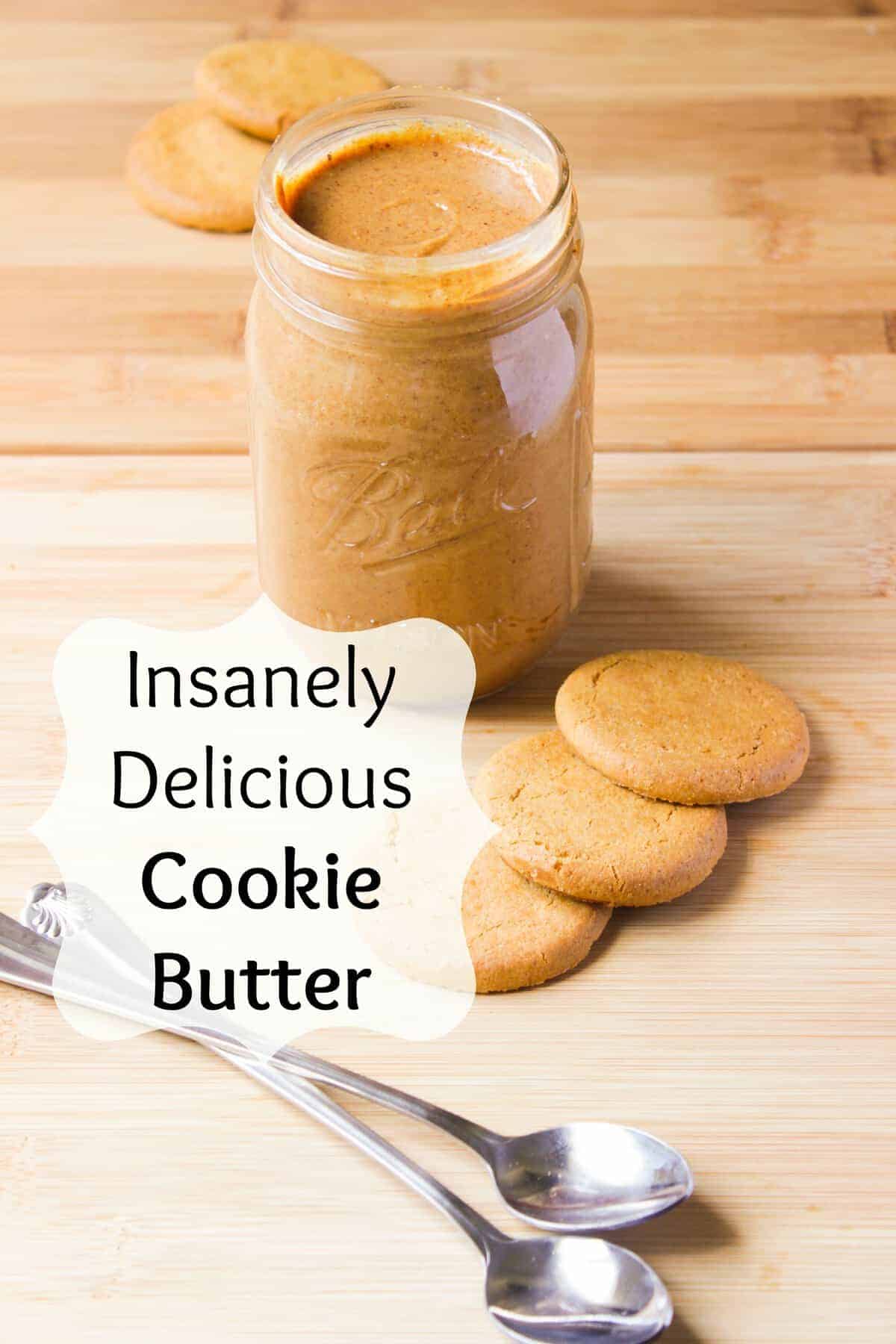  Cookie butter in a glass jar.