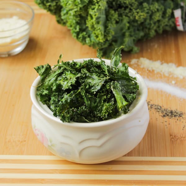 A bowl of kale chips. 