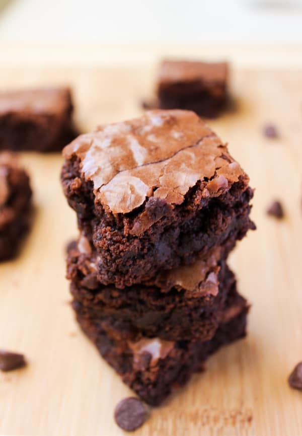 A stack of chewy brownies.