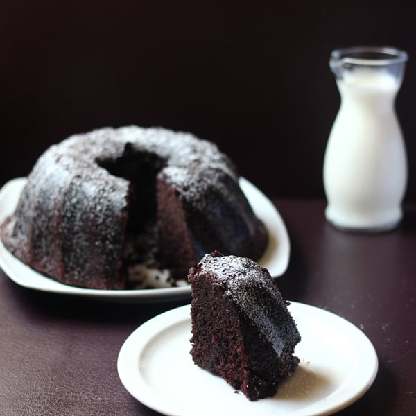 Guinness Chocolate Cake with slice taken out.