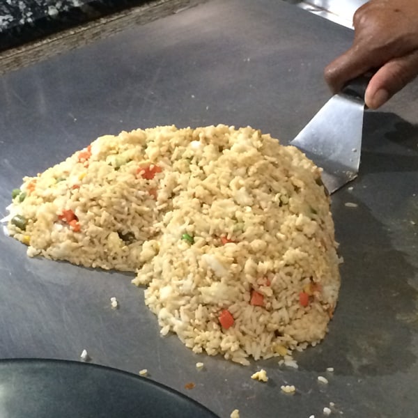 Rice on a griddle.