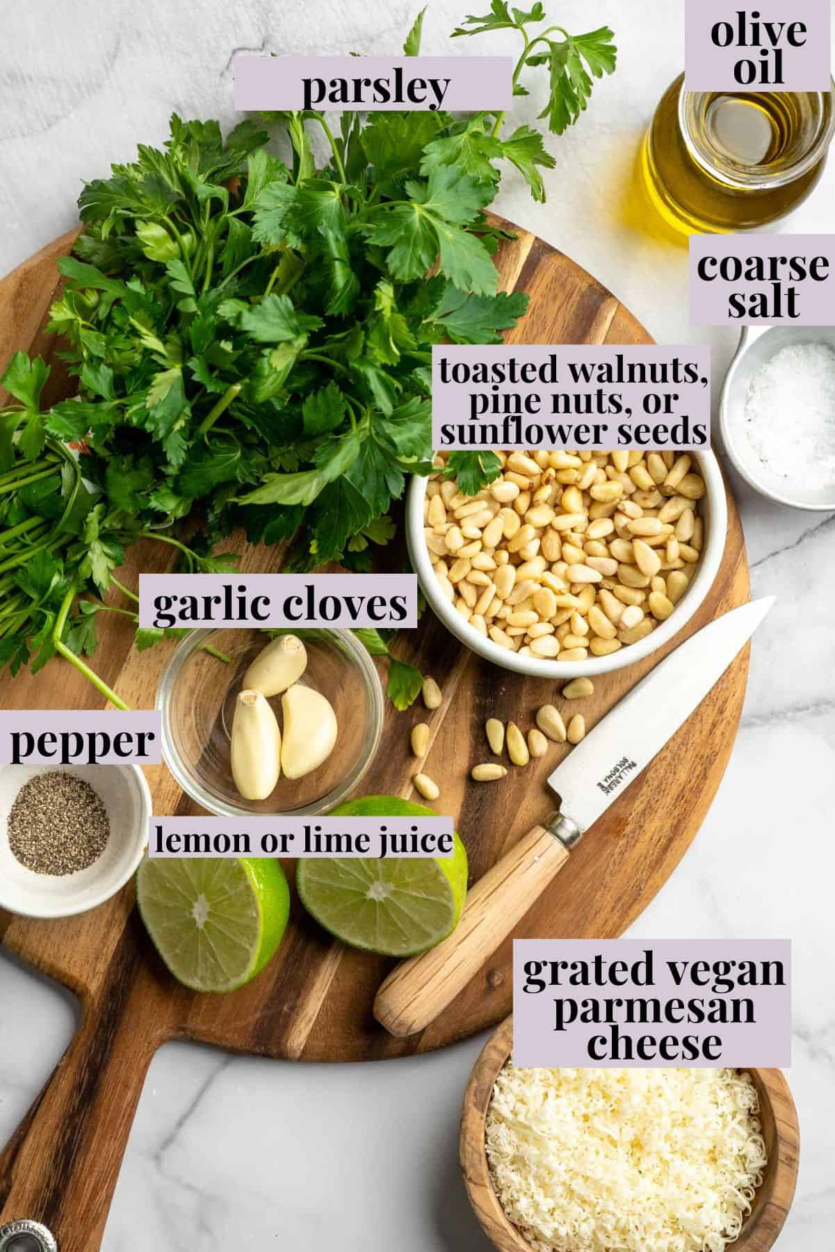 Ingredients for parsley pesto.
