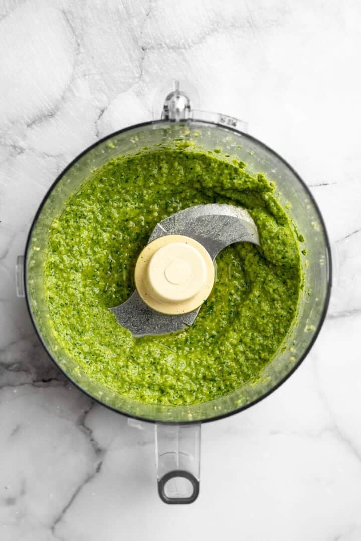 Parsley pesto in food processor.