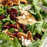 Serving bowl of apple, pecan, and vegan feta salad