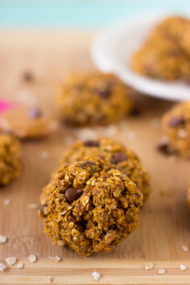 Close up of pumpkin  breakfast cookie on a wooden table top.