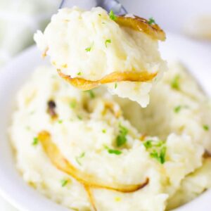 Spoon with garlic mash.