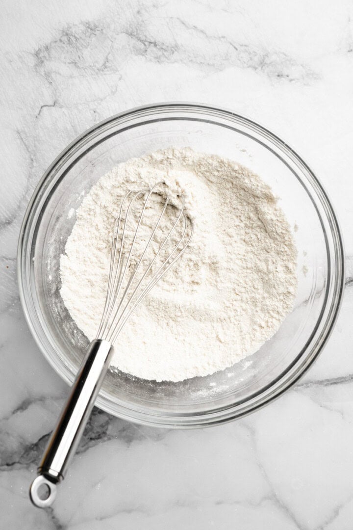 Whisk in bowl with dry ingredients.