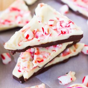 Chocolate bark on parchment paper.