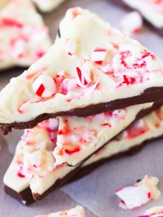 Chocolate bark on parchment paper.