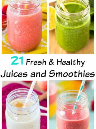 montage of juices and smoothies.