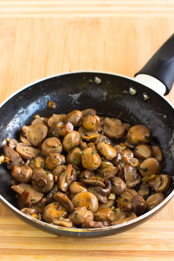 Garlic Sautéed Mushrooms in a skillet.