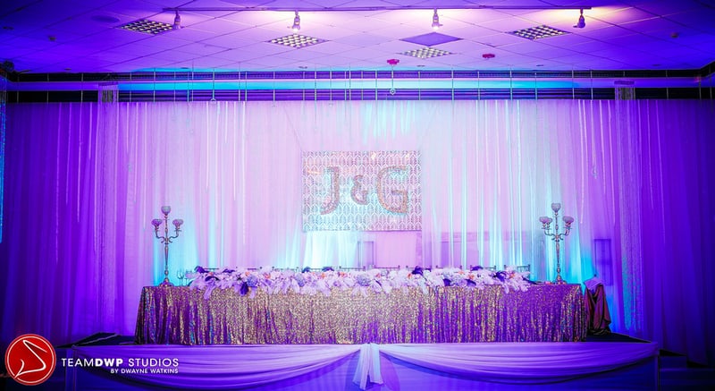 Wedding table in a white room.