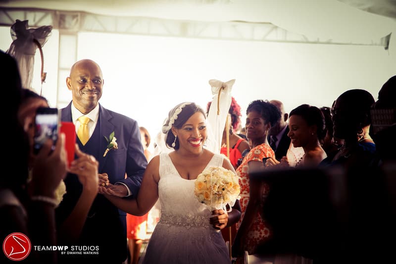 Jessica walking down the aisle on her wedding day.