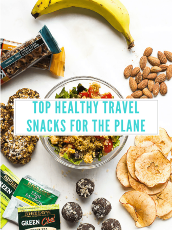 Title card saying top healthy travel snacks.