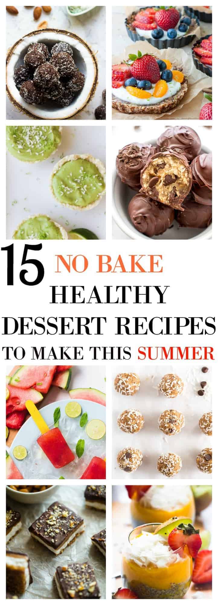 A montage of no bake desserts.