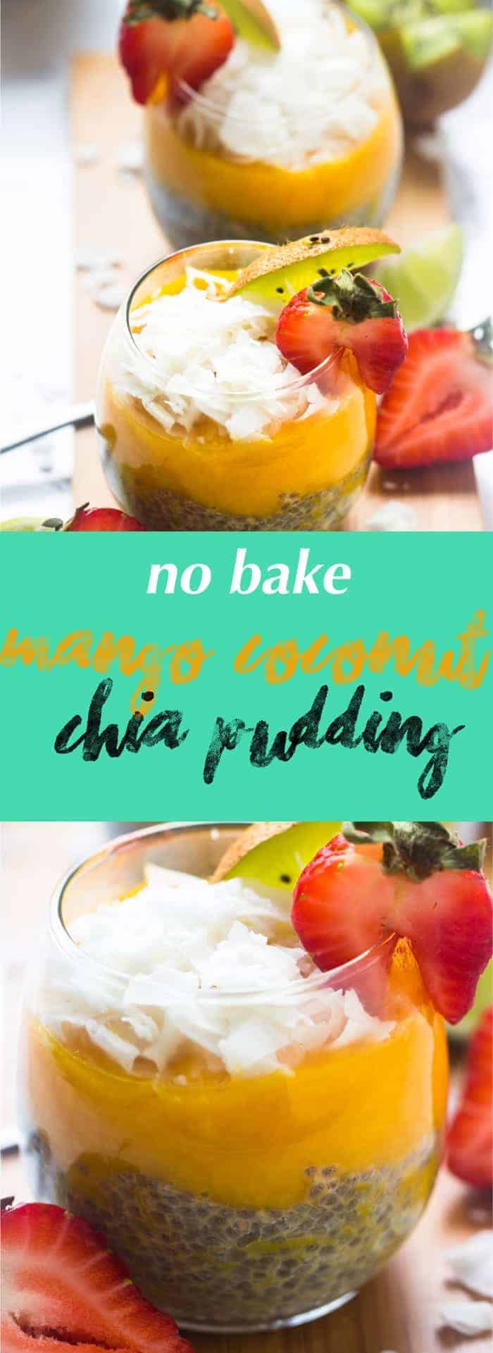 This No Bake Mango Coconut Chia Pudding is made with only 5 ingredients, overnight and is the perfect quick breakfast, snack or even dessert!