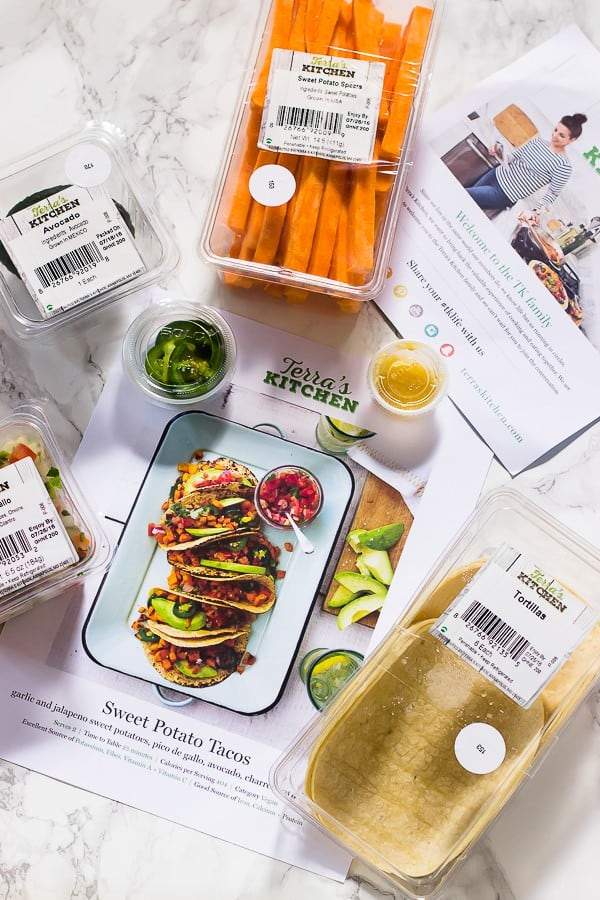 Packs of ingredients on a table top. 