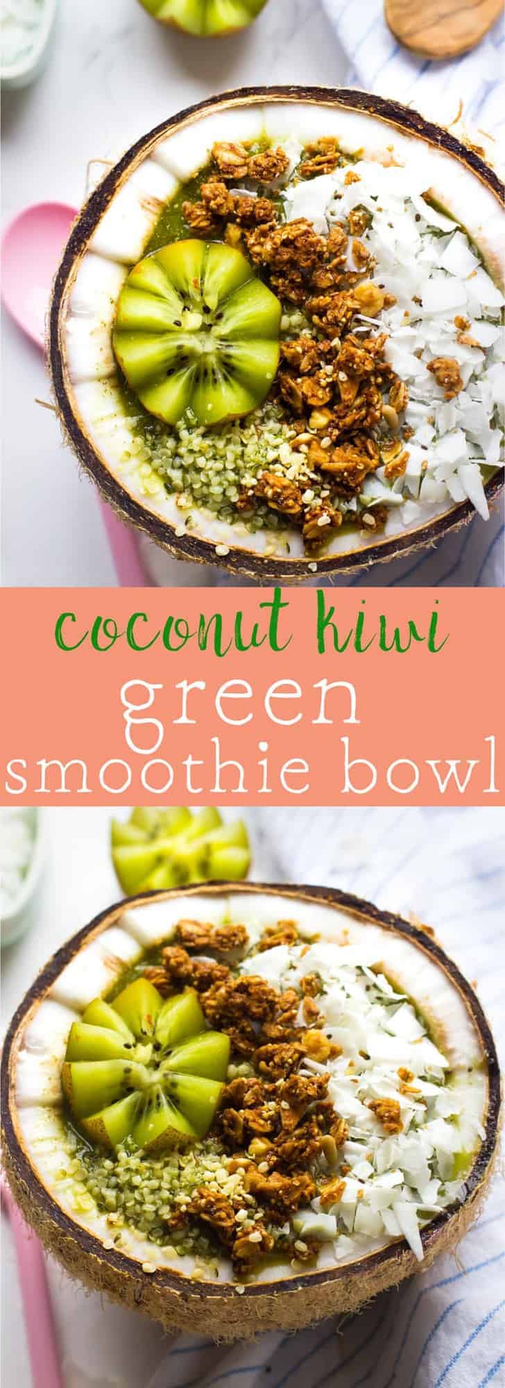 This Coconut Kiwi Green Smoothie Bowl is a healthy tropical smoothie bowl, perfect for quick mornings and takes only 10 minutes to make! via https://jessicainthekitchen.com
