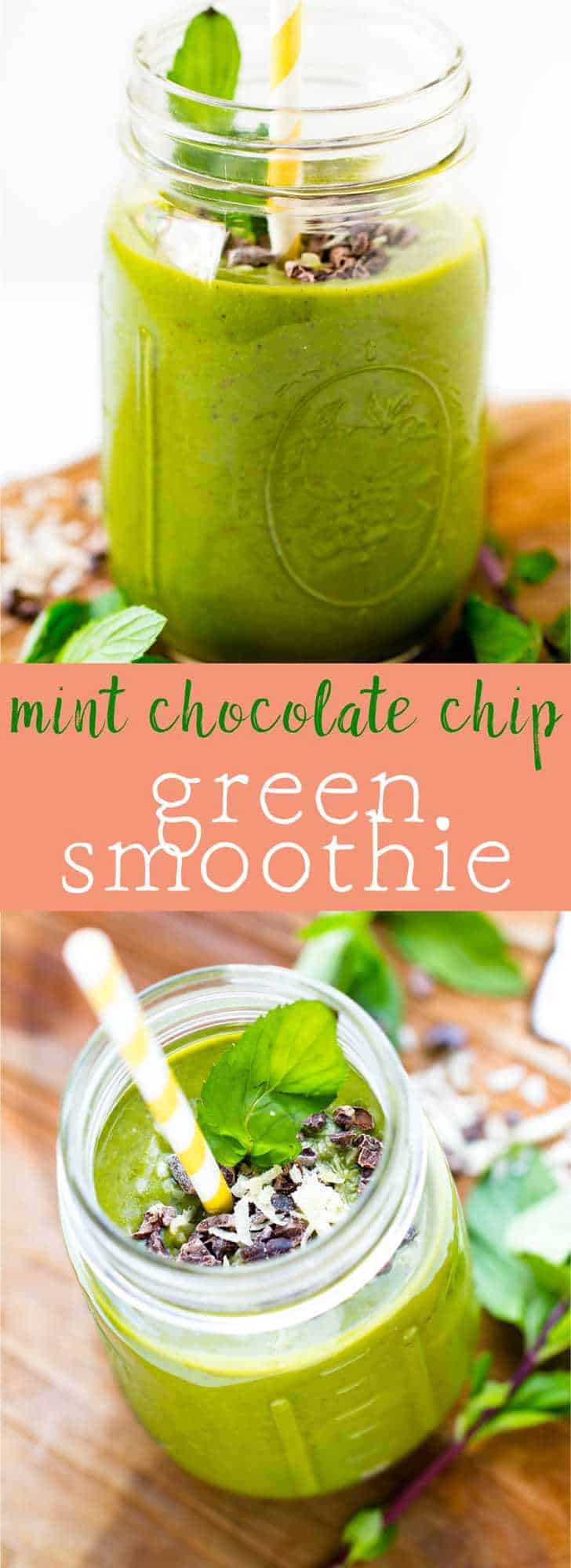This Mint Chocolate Chip Green Smoothie is like dessert for breakfast with no guilt! It's quick, filling, nutritious and so tasty! via https://jessicainthekitchen.com