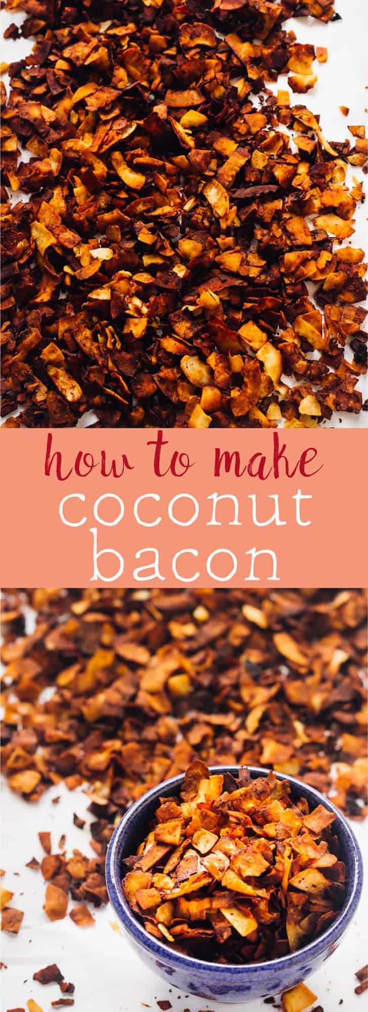 Learn how to make coconut bacon with just 4 ingredients in just 20 minutes! Great for topping your favourite dishes or even snacking on! via https://jessicainthekitchen.com