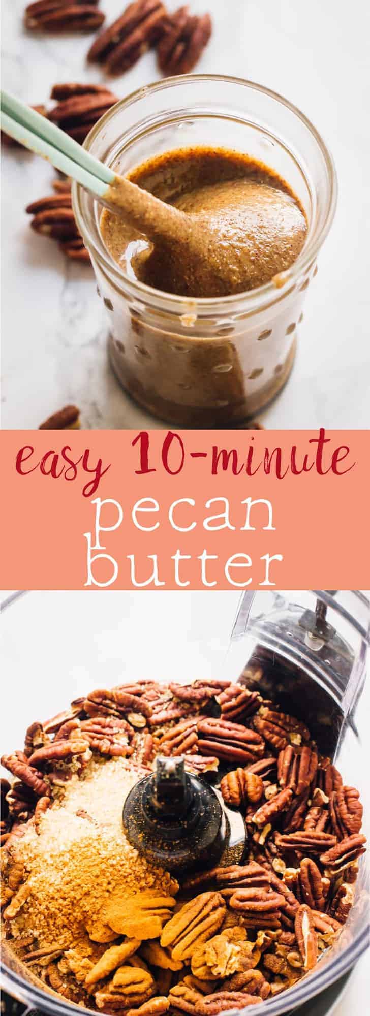 Put this Homemade Easy Pecan Butter on EVERYTHING. It takes only 10 minutes and 4 ingredients from prep to finish and is made with all natural ingredients! via https://jessicainthekitchen.com