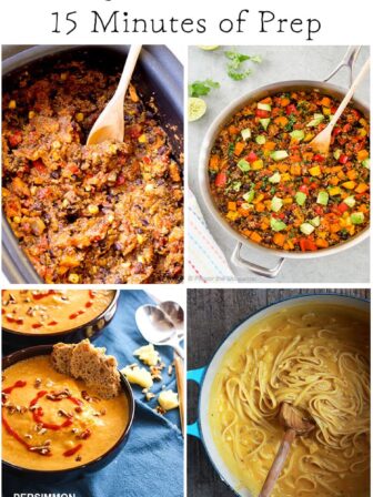 A montage of fall vegan dishes with title graphics.