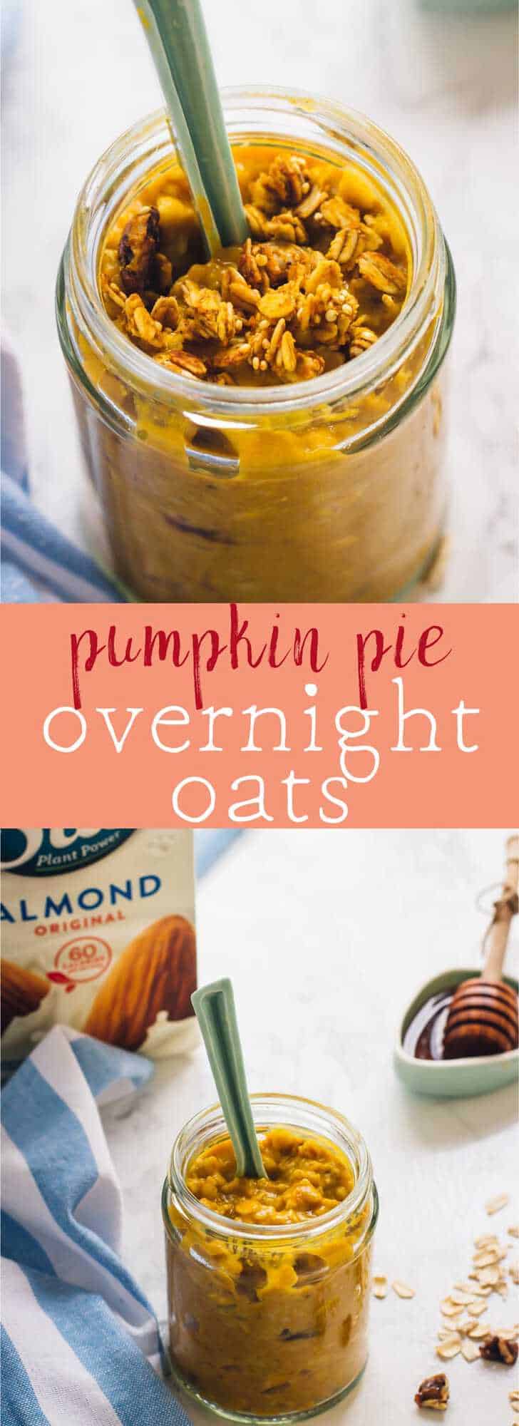 These Pumpkin Pie Overnight Oats are your easiest breakfast ever! They require only 5 minutes of prep and are delicious, filling and so nutritious! via https://jessicainthekitchen.com