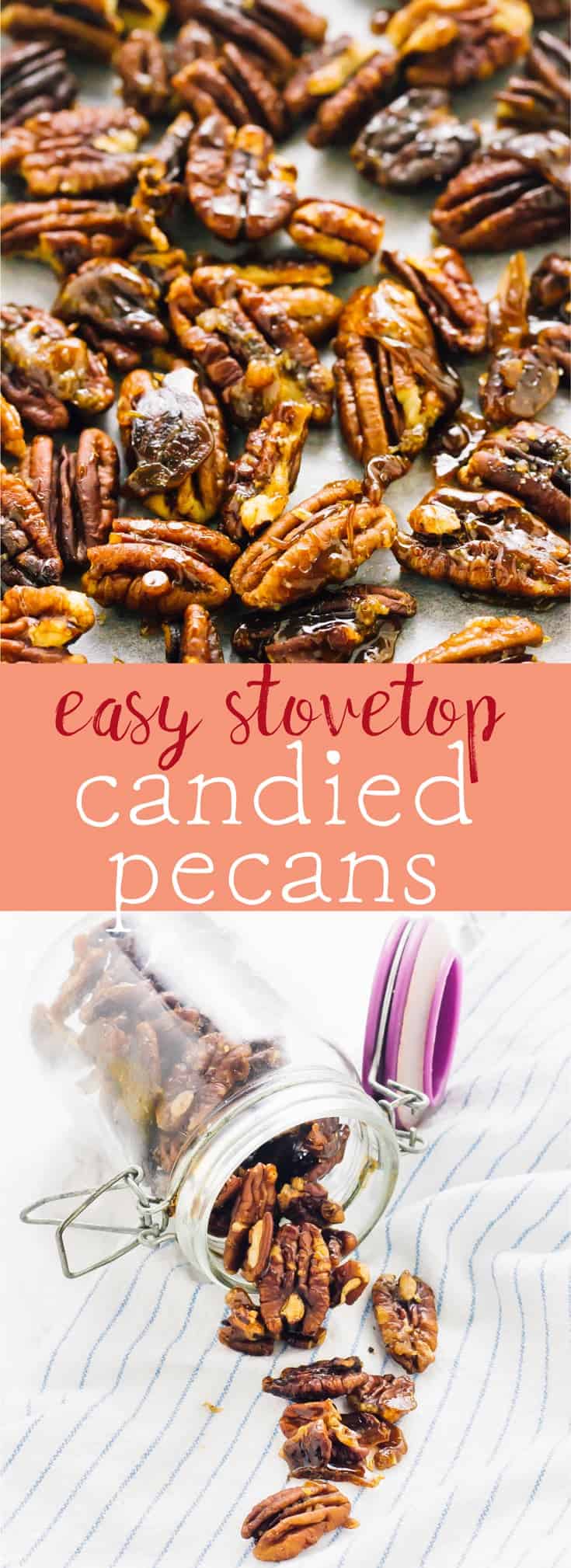 These Easy Stovetop Candied Pecans are deliciously crunchy, vegan, gluten free and paleo. They are perfect for topping everything from breakfasts to salads to desserts! via https://jessicainthekitchen.com