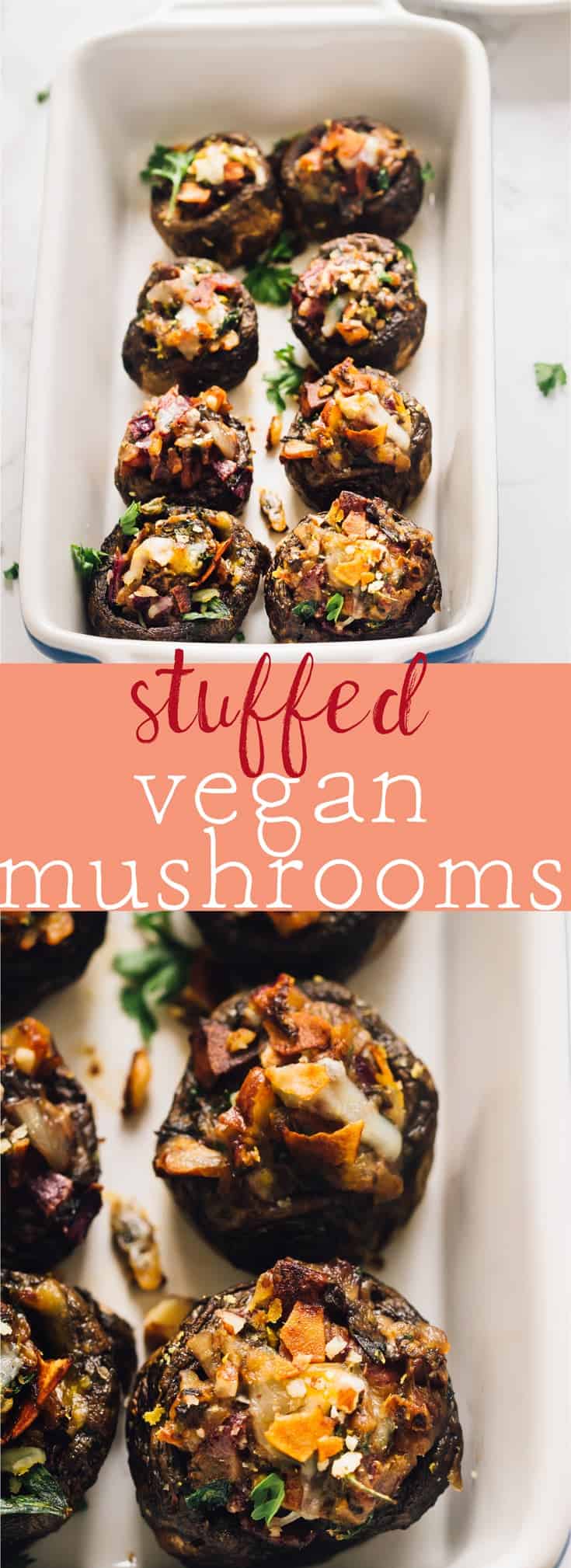 These Stuffed Mushrooms with Coconut Bacon are an easy, tried and true delicious side dish! It's vegan, gluten free and a healthier alternative to traditional stuffed mushrooms. via https://jessicainthekitchen.com