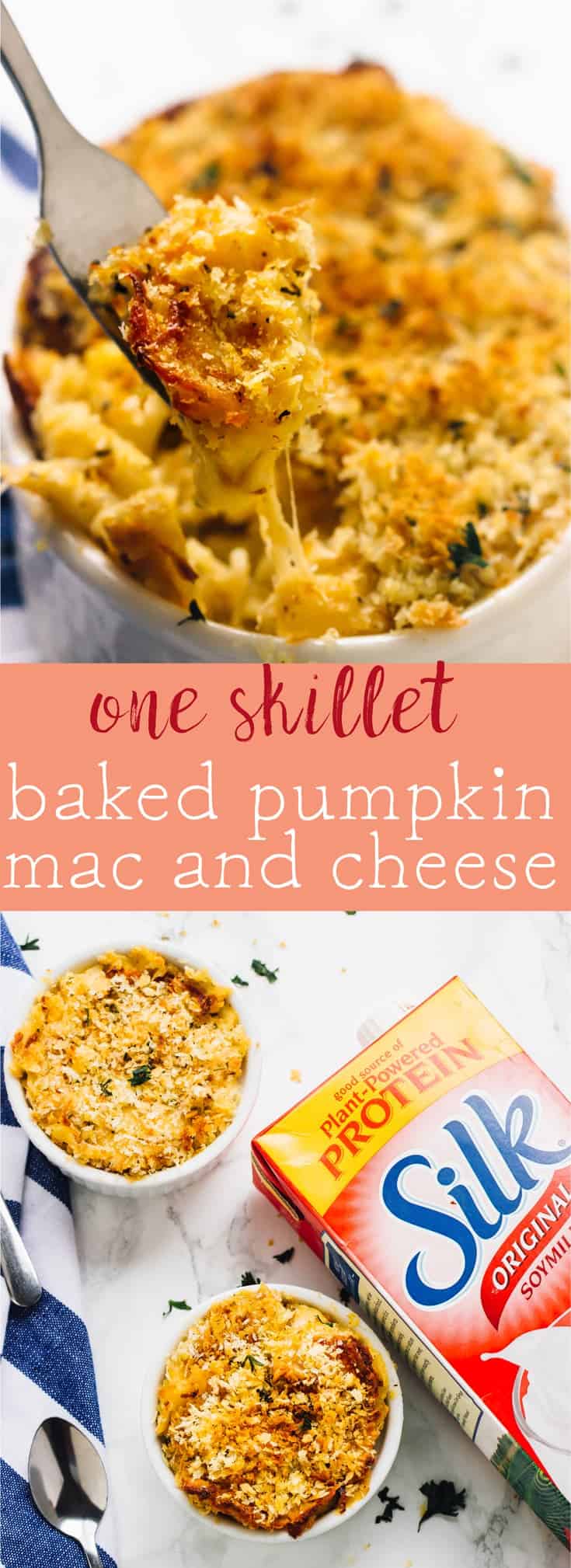 This One Skillet Baked Pumpkin Mac and Cheese is loaded with lots of fall favour and tastes so decadent! It's the perfect side dish. via https://jessicainthekitchen.com