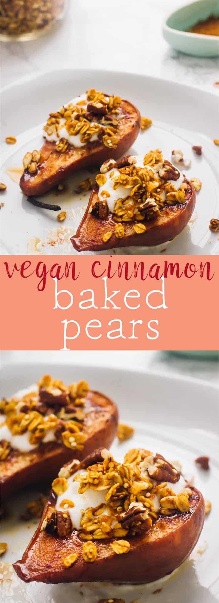 This Vegan Cinnamon Baked Pears are a real healthy fall treat! Just three ingredients, so soft they taste caramelised and so easy to make!