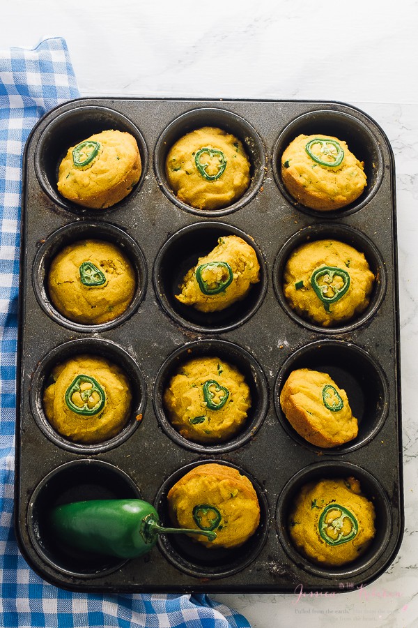  Gluten free cornbread muffins in a muffin mold.