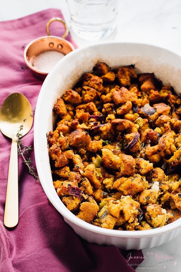 Vegan Cornbread Stuffing (GF) - Jessica in the Kitchen