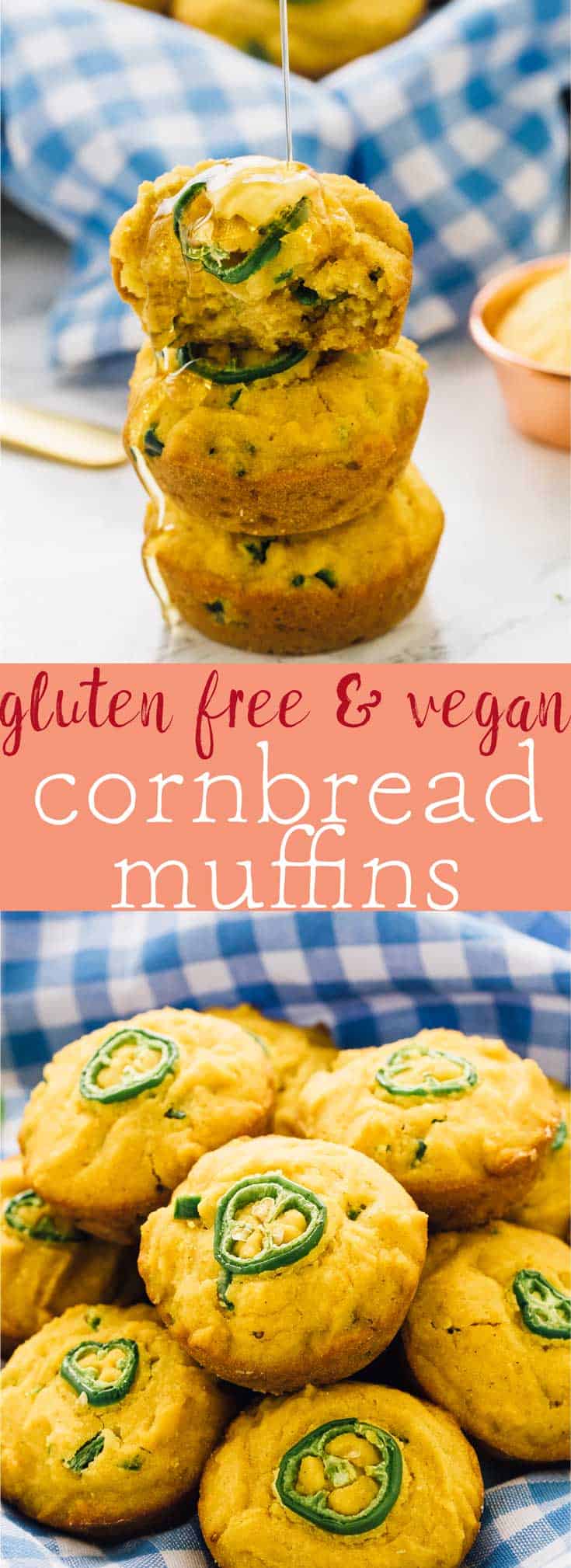 These Gluten Free Cornbread Muffins are moist and tender and made with jalapeños! They have a delicious spicy kick, are vegan and are made with healthier ingredients!
