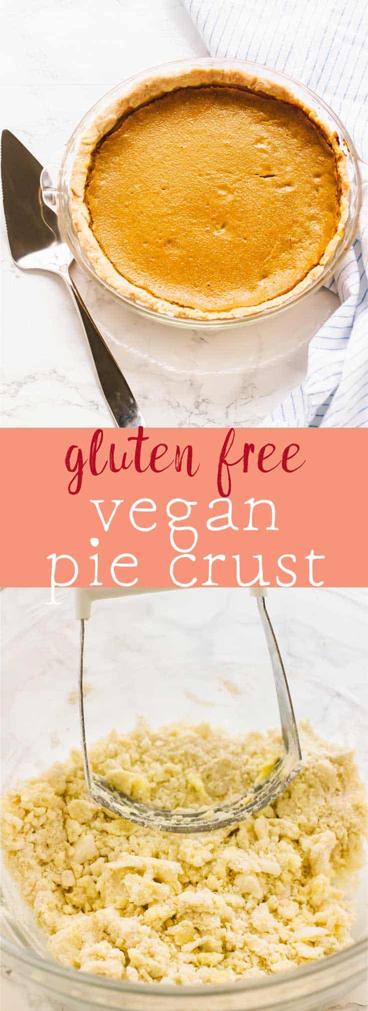 This Gluten Free Vegan Pie Crust is made with just 6 ingredients (including coconut oil) and works with ANY pie! All natural, easy ingredients and bakes perfectly into a light flaky crust!