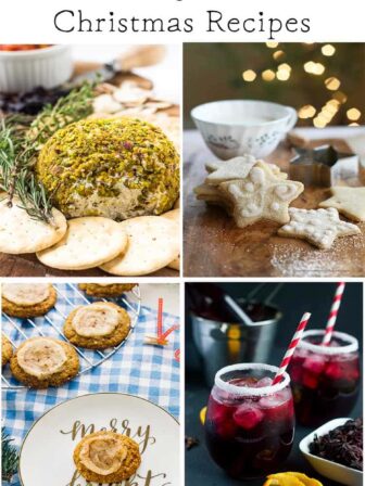A collage of christmas dishes with text over it.