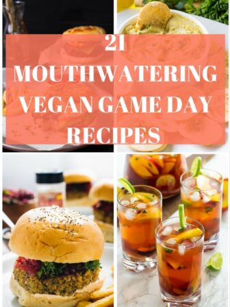 A montage of game day dishes with text over it.
