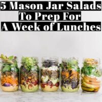 Mason salad jars on a table with text over them.