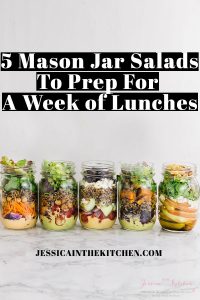 Mason salad jars on a table with text over them.
