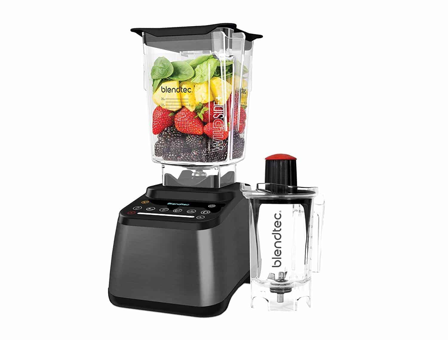 A grey blender on a white background.