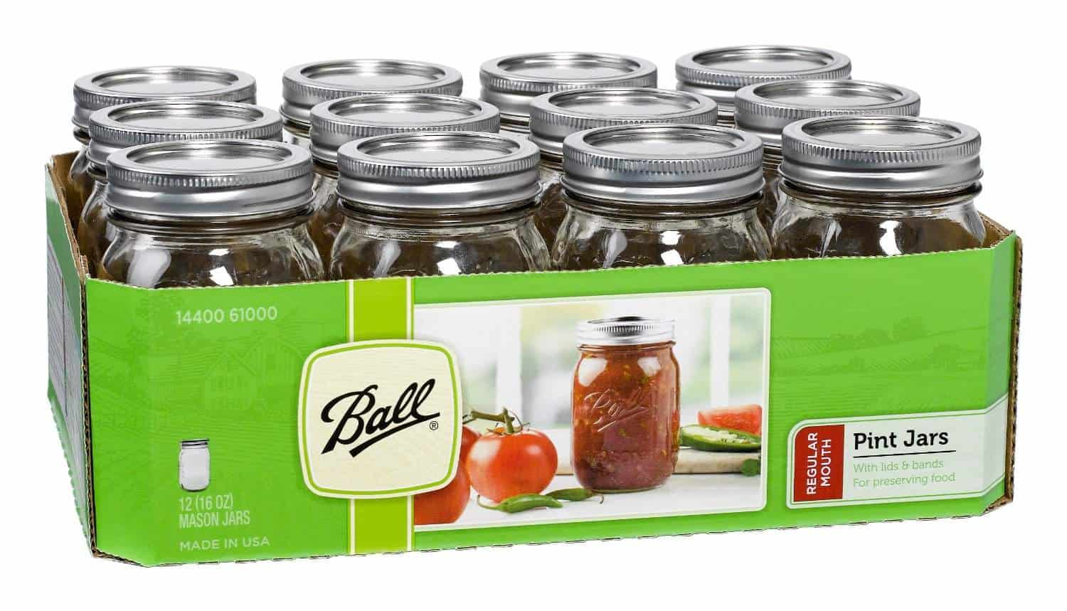 A box of mason jars on a white background. 