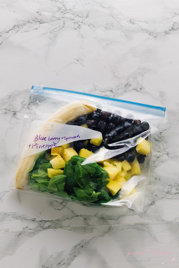 Fruit and vegetables in a ziplock bag. 