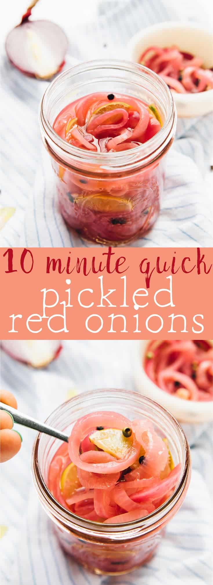These Quick Pickled Onions recipe takes only 10 minutes! It completely transforms the onions, and adds a divine pop of flavour to any recipe. Use them in sandwiches, tacos, burgers and any recipe you like! via https://jessicainthekitchen.com