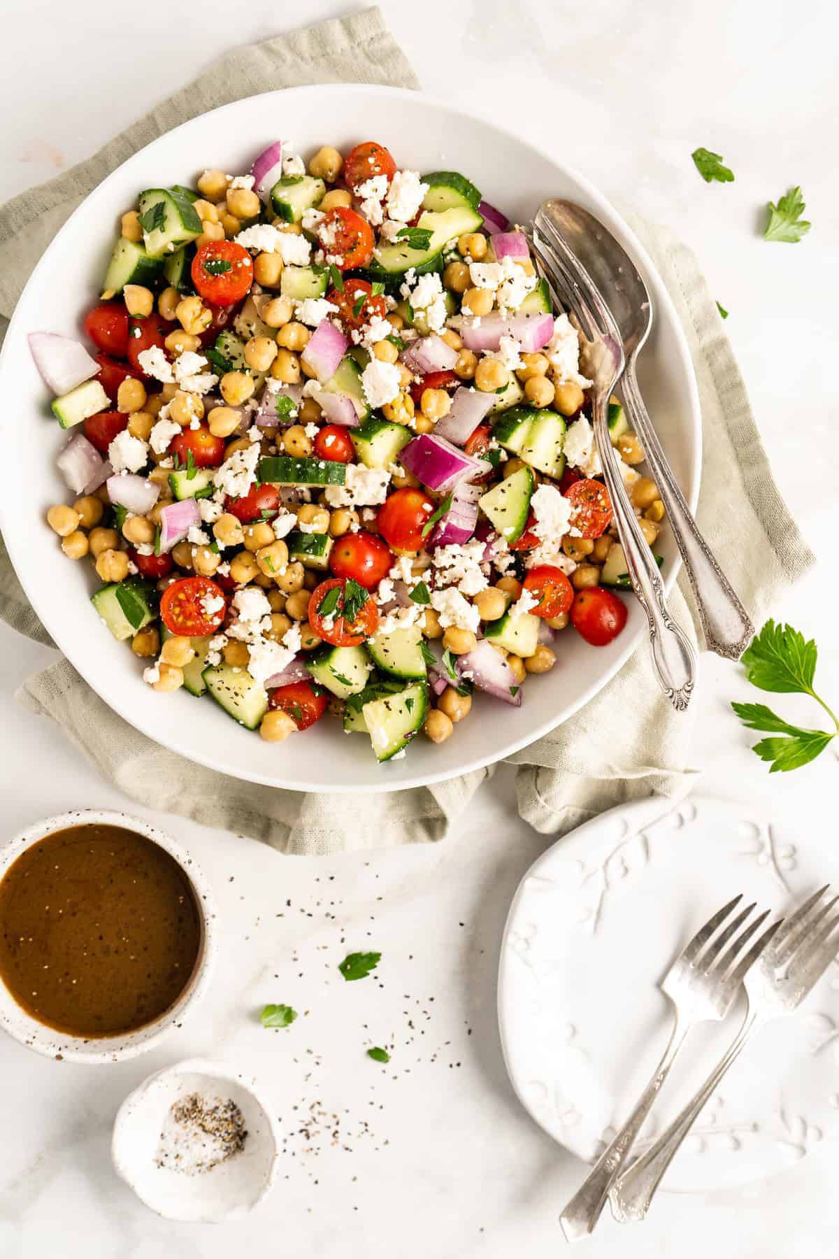 Chickpea salad with balsamic vinaigrette.