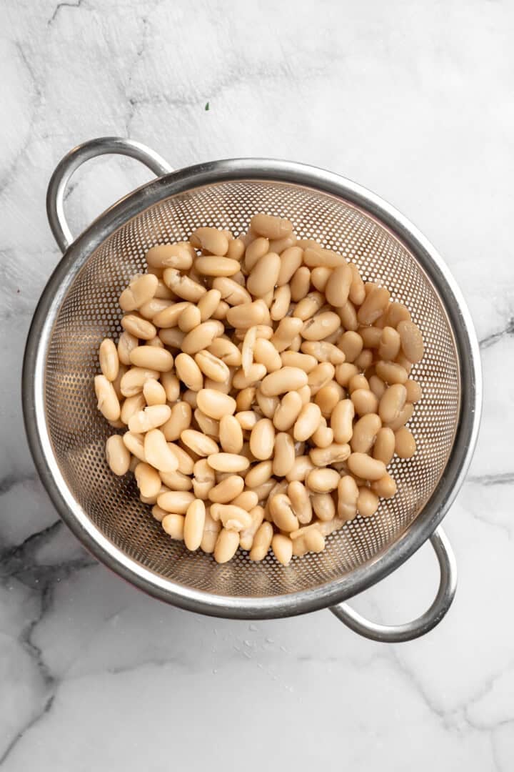 White beans in colander.