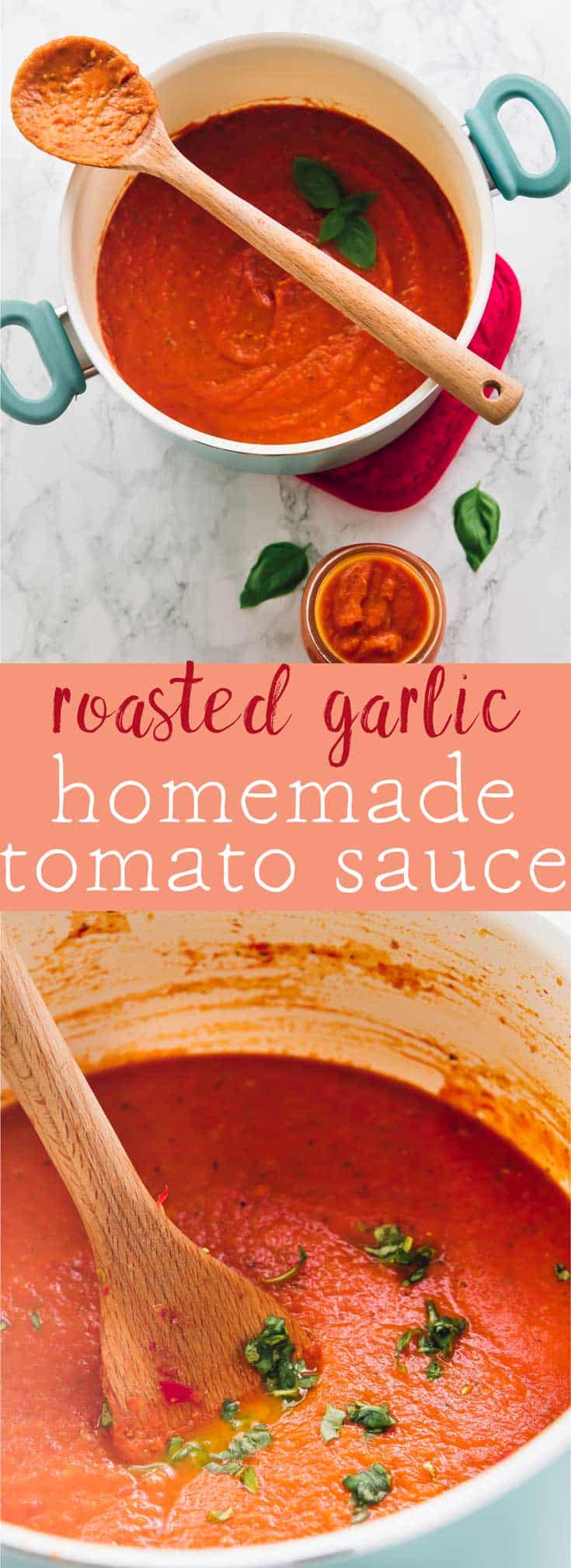 Learn how to make incredibly easy homemade tomato sauce, then use it in everything!! It's taken up an extra notch with the addition of divine homemade garlic. Your kitchen will smell heavenly!